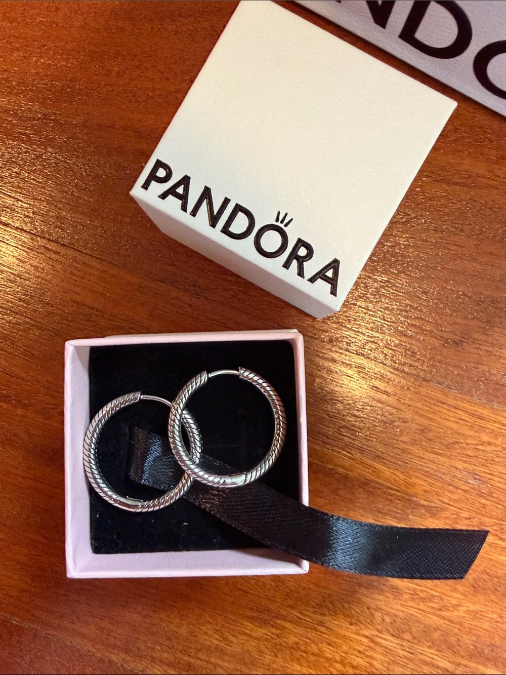 Pandora Silver Twisted Rope Hoop Earrings
